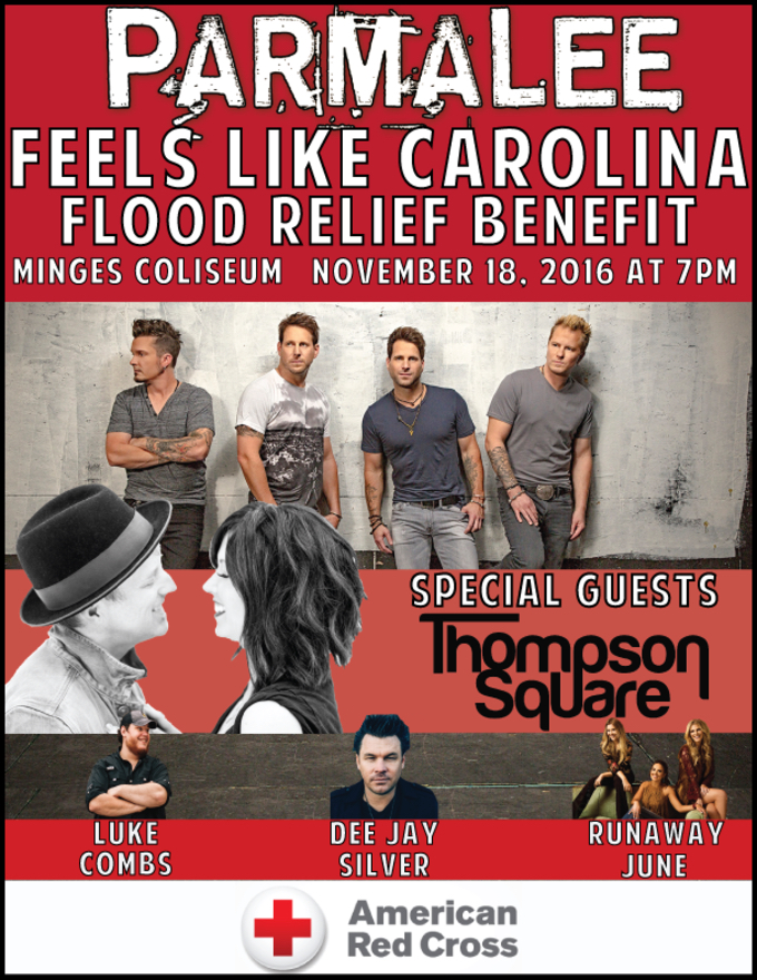 Parmalee’s Annual “Feels Like Carolina Concert” Will Foster Aid of Flood Victims from Hurricane Matthew Parmalee’s Annual “Feels Like Carolina Concert” Will Foster Aid of Flood Victims from Hurricane Matthew